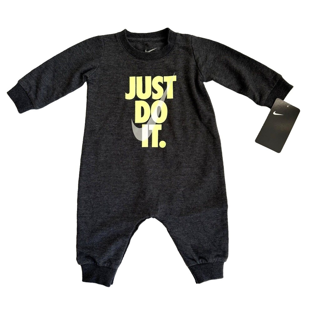 Nike Baby Boy Coverall Footless Heather Black 3 months Logo Snap